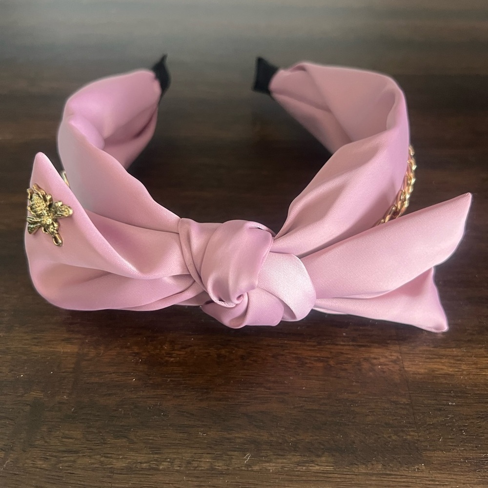Pink Headband with Gold Chain and Bee Accent - Picture 4 of 5